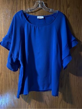 Royal Blue Ruffle Sleeve Blouse - Jen & Co.